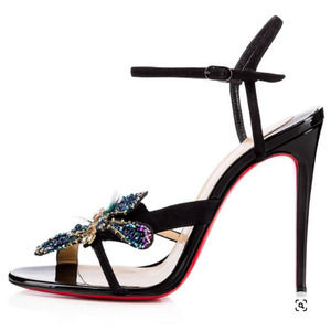 Christian Louboutin Bat Bat 100 Black Green Blue Strass Crystal Heel 40.5 10.5